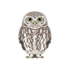 Fototapeta premium Cute Cartoon Little Owl Illustration with Big Yellow Eyes, Isolated on transparent background, Frontal View, Vector Graphic Wildlife Art. Transparent Isolated Element PNG