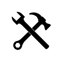 Hammer and wrench crossed on transparent background silhouette