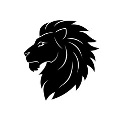 Lion head profile view on transparent background silhouette