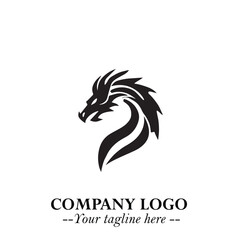 Head of Dragon Logo Symbol Black on White Background in Bold Mythical Vector Design for Power Branding