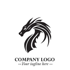 Head of Dragon Logo Symbol Black on White Background in Bold Mythical Vector Design for Power Branding