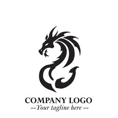 Head of Dragon Logo Symbol Black on White Background in Bold Mythical Vector Design for Power Branding