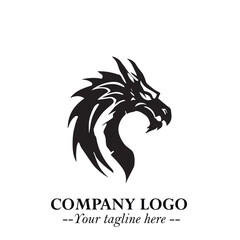 Head of Dragon Logo Symbol Black on White Background in Bold Mythical Vector Design for Power Branding