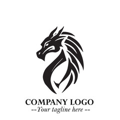 Head of Dragon Logo Symbol Black on White Background in Bold Mythical Vector Design for Power Branding