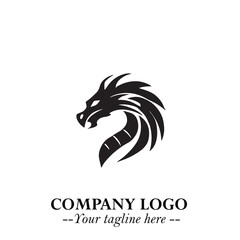 Head of Dragon Logo Symbol Black on White Background in Bold Mythical Vector Design for Power Branding