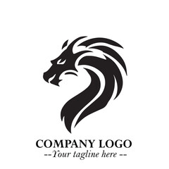 Head of Dragon Logo Symbol Black on White Background in Bold Mythical Vector Design for Power Branding