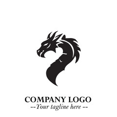 Head of Dragon Logo Symbol Black on White Background in Bold Mythical Vector Design for Power Branding