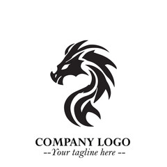 Head of Dragon Logo Symbol Black on White Background in Bold Mythical Vector Design for Power Branding
