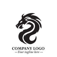Head of Dragon Logo Symbol Black on White Background in Bold Mythical Vector Design for Power Branding