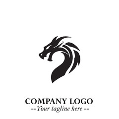 Head of Dragon Logo Symbol Black on White Background in Bold Mythical Vector Design for Power Branding