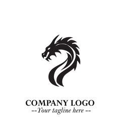 Head of Dragon Logo Symbol Black on White Background in Bold Mythical Vector Design for Power Branding