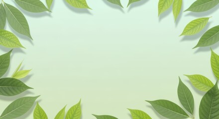 Serene backdrop with a lush frame of fresh green leaves. The organic leaf arrangement creates a tranquil atmosphere, while the clean central space is perfect for text or design.