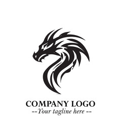 Head of Dragon Logo Symbol Black on White Background in Bold Mythical Vector Design for Power Branding