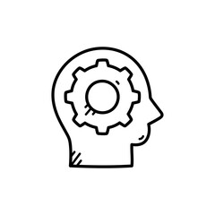 Head Silhouette Outline with Gear Symbol on Transparent Background Concept of Thought Process Innovation and Mechanical Design Thinking Skills