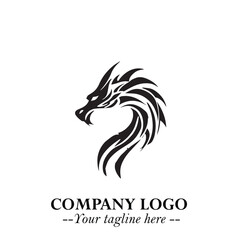Head of Dragon Logo Symbol Black on White Background in Bold Mythical Vector Design for Power Branding