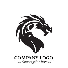 Head of Dragon Logo Symbol Black on White Background in Bold Mythical Vector Design for Power Branding
