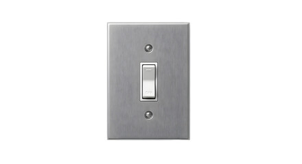 Brushed metal light switch isolated on transparent background, featuring a modern toggle design for controlling illumination in a home or office setting