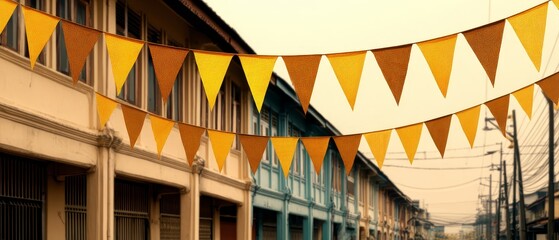 Chinatown vegetarian festival street parade asian market yellow flag plant-based meal celebration