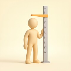 Cartoon Character Measuring Height with Ruler on Light Background in Minimalist Style