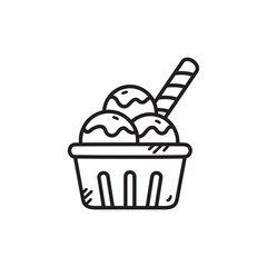 Ice Cream Dessert in Container Doodle Illustration with Transparent Background