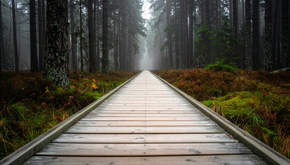 Obraz premium Misty Forest Passage: A Symmetrical Journey