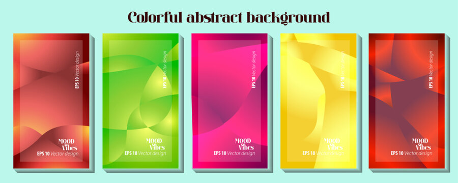 Colorful abstract background with five different color variations, including red, green, pink, yellow, and orange