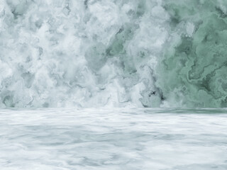 3D stone wall background. White and green rock wall