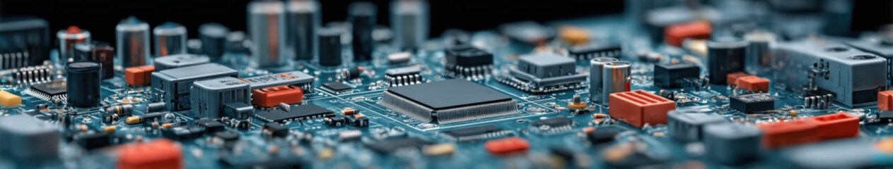 Close-Up View of Detailed Electronic Circuit Board with Colorful Components and Connections