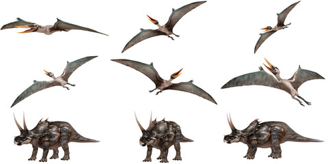 Flying pterosaurs and roaming dinosaurs