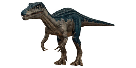 Realistic dinosaur model with blue and gray scales.