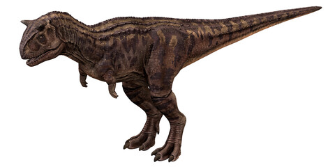Realistic 3D rendering of a Carnotaurus dinosaur.