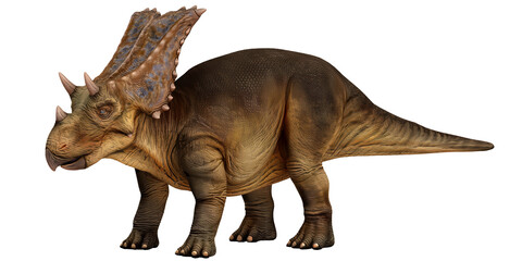 Realistic depiction of a horned dinosaur.