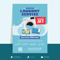 Laundry Service Flyer Template, Laundry Clothes Wash Cleaning Service Flyer, Vector Editable and Print ready 
