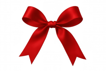 Red bow knot decor for gift box, celebrating christmas, valentine's day, and birthday presents, transparent background