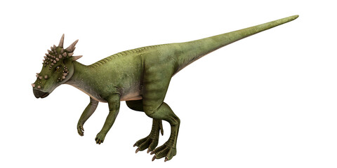 Green dinosaur with spiky head and long tail.