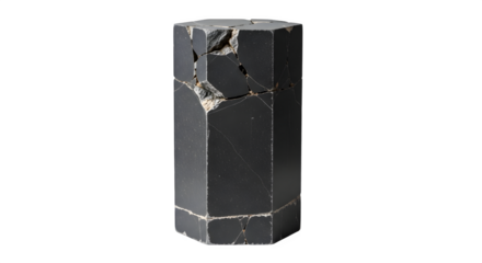 Isolated on transparent background, a black tourmaline crystal, showcasing its natural hexagonal shape and rough, textured surface, a mineral specimen