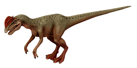 Illustration of a fierce dinosaur in vivid colors.