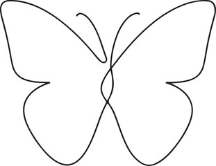 Continuous line butterfly art. Outline single art butterfly hand drawn sketch element on white background. Concept spring nature, fly. Vector Illustration