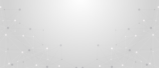 Abstract white technology network background. Digital network connection background with gray dots and lines. Technology, communication, data, science, internet, or digital network concept