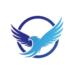 Obraz premium Dynamic flying eagle or hawk in a blue gradient with outstretched wings inside a circular frame corporate logo design