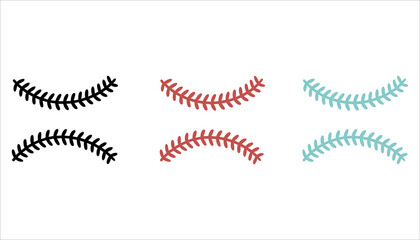 Obraz premium Baseball Stitch Vector Seam Clipart for Sports Design, Colored Baseball Stitches Illustration Minimalist Sport Vector Graphic, Baseball Seam Icons Vector Baseball Embroidery and Sport Patterns.