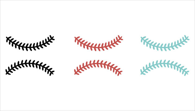 Baseball Stitch Vector Seam Clipart for Sports Design, Colored Baseball Stitches Illustration Minimalist Sport Vector Graphic, Baseball Seam Icons Vector Baseball Embroidery and Sport Patterns.