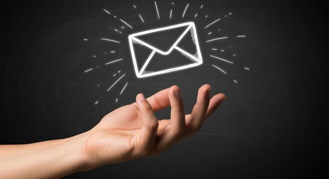 A hand reaching towards a glowing envelope, symbolizing digital communication. The dramatic background and bursts of light create an eye-catching image.