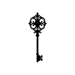 Ornate vintage key design on transparent background silhouette