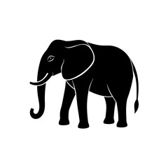 Black elephant silhouette on transparent background