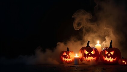 halloween jack o’ lanterns with bright glowing faces