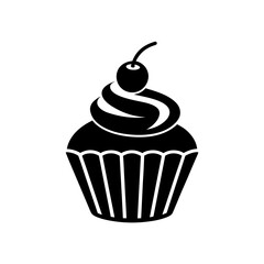 Cupcake with cherry top on transparent background silhouette