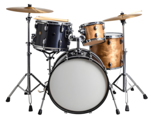 Modern Snare Drum Set with Two Drums and Single Wooden Drumstick Resting on Top, Fron