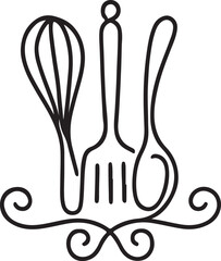 Obraz premium Kitchen tools line icons set – utensils, cooking and kitchenware minimalist symbols