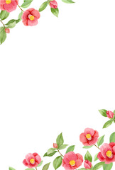 水彩で描いた椿の花のフレーム　ハガキテンプレート